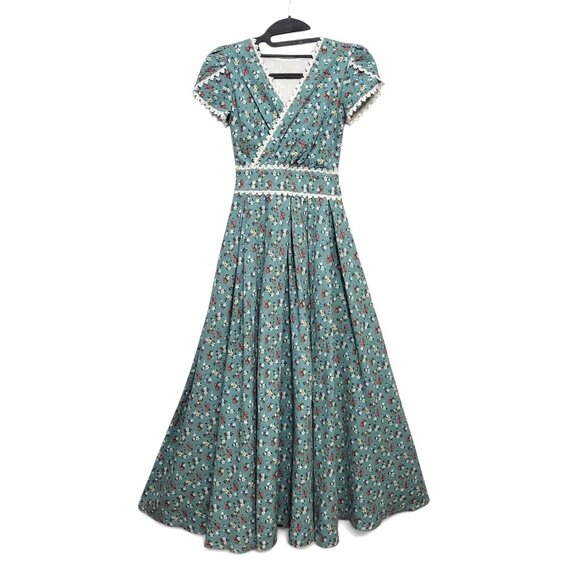 Xiaolizi Floral Linen Maxi Dress Duck Egg Blue Cap Sleeve - Picture 12 of 12